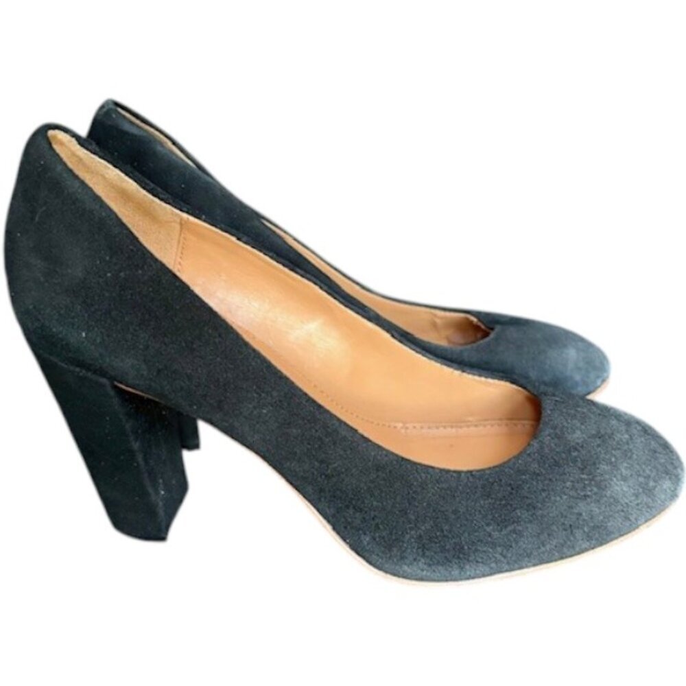 J. Crew Suede Pumps Round Toe, Block Heels - Black - 8